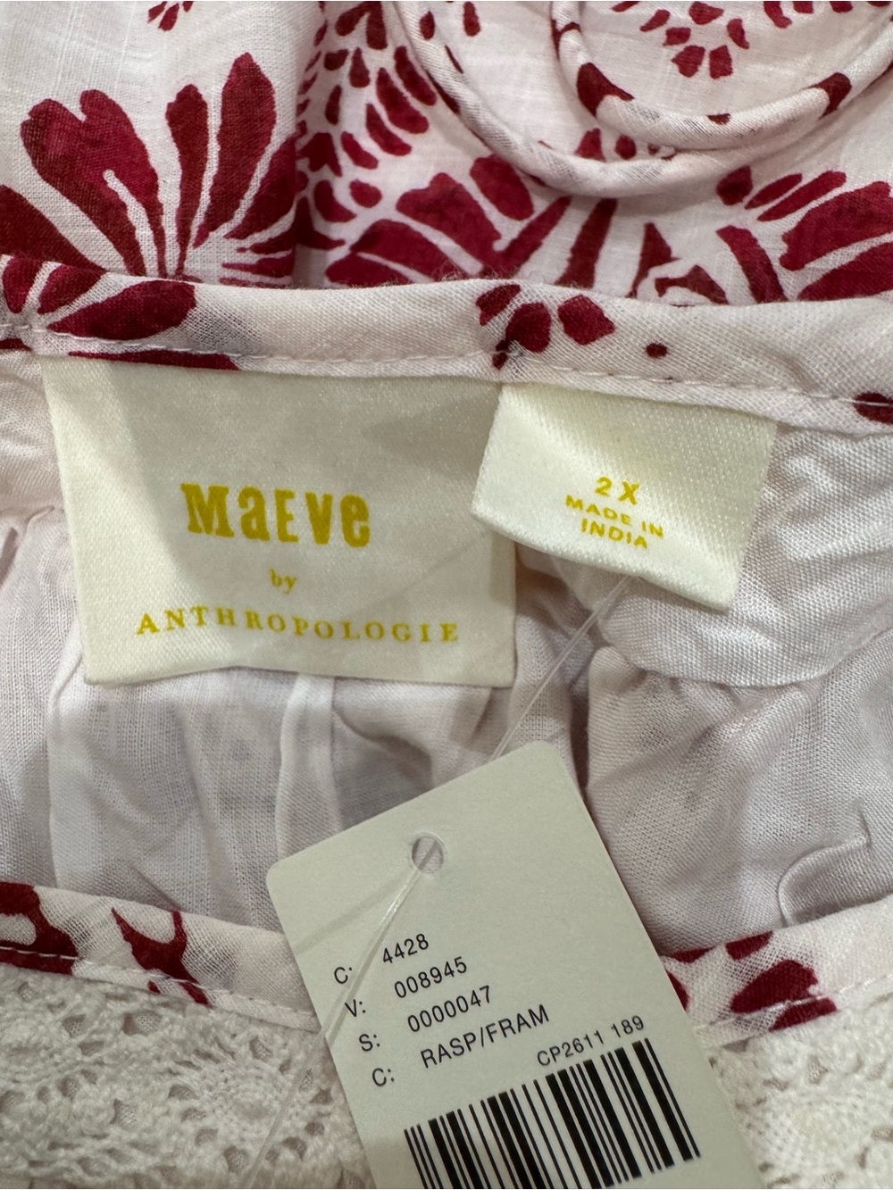 Maeve Anthropologie 2Xl plus Dress white red Floral Ruffles cotton crochet NWT - Picture 5 of 9
